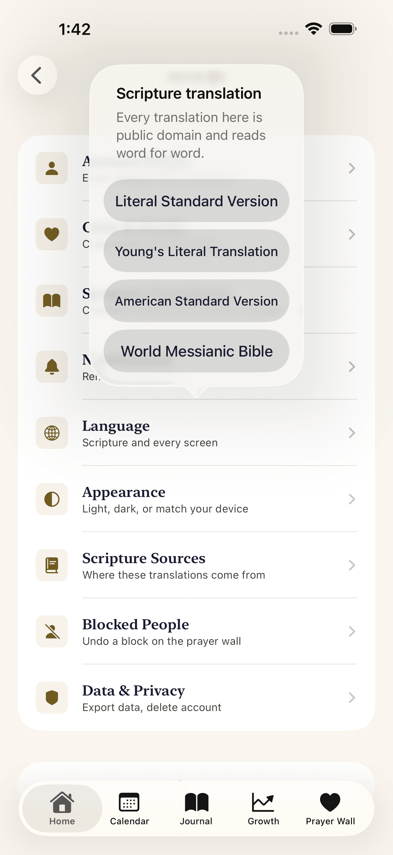 Switching the Scripture translation between LSV, YLT, ASV and WMB
